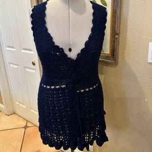 Handmade crocket sleeveless dress with crochet floral buttons (C1)